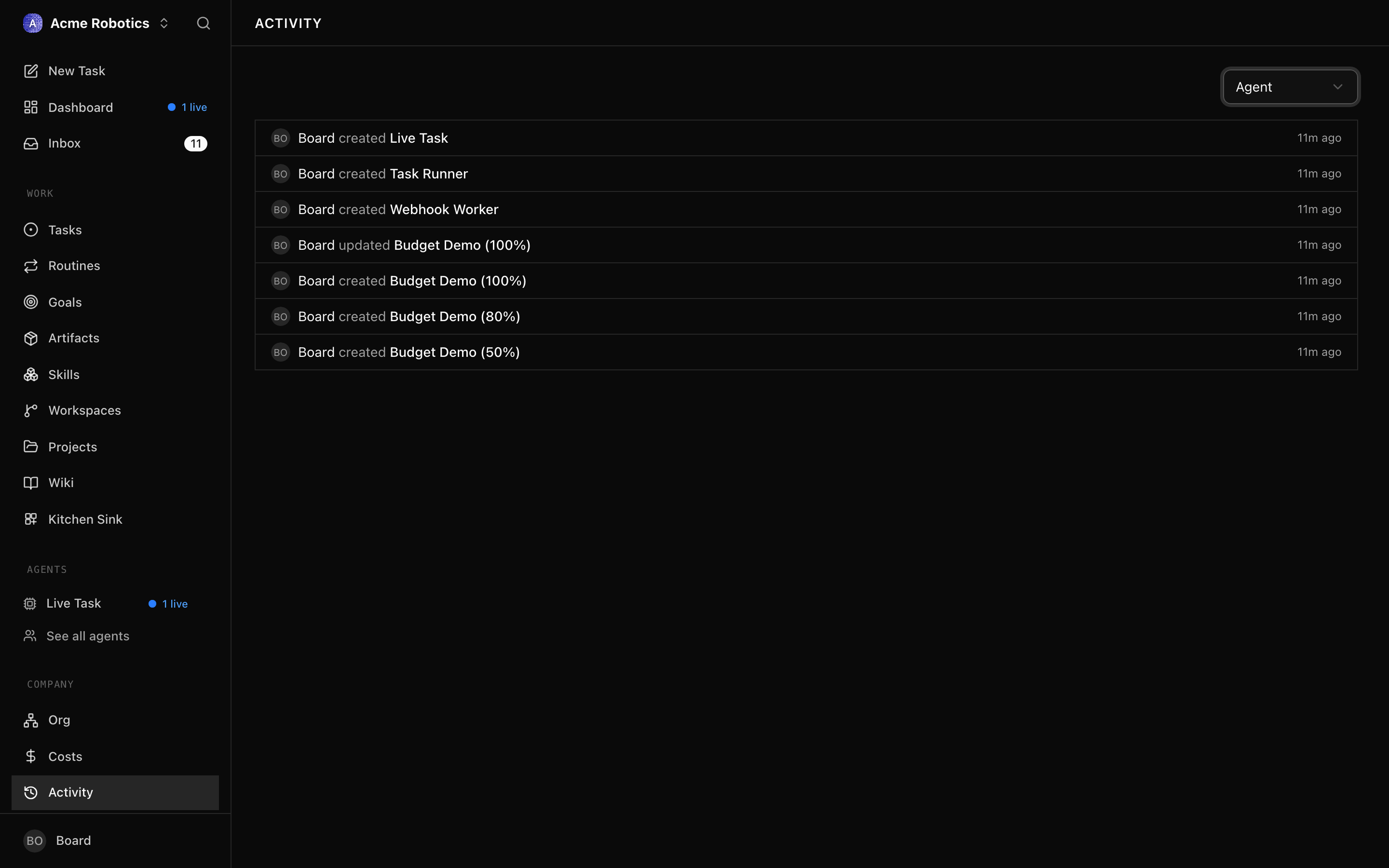 Activity Log filtered to show one category of events