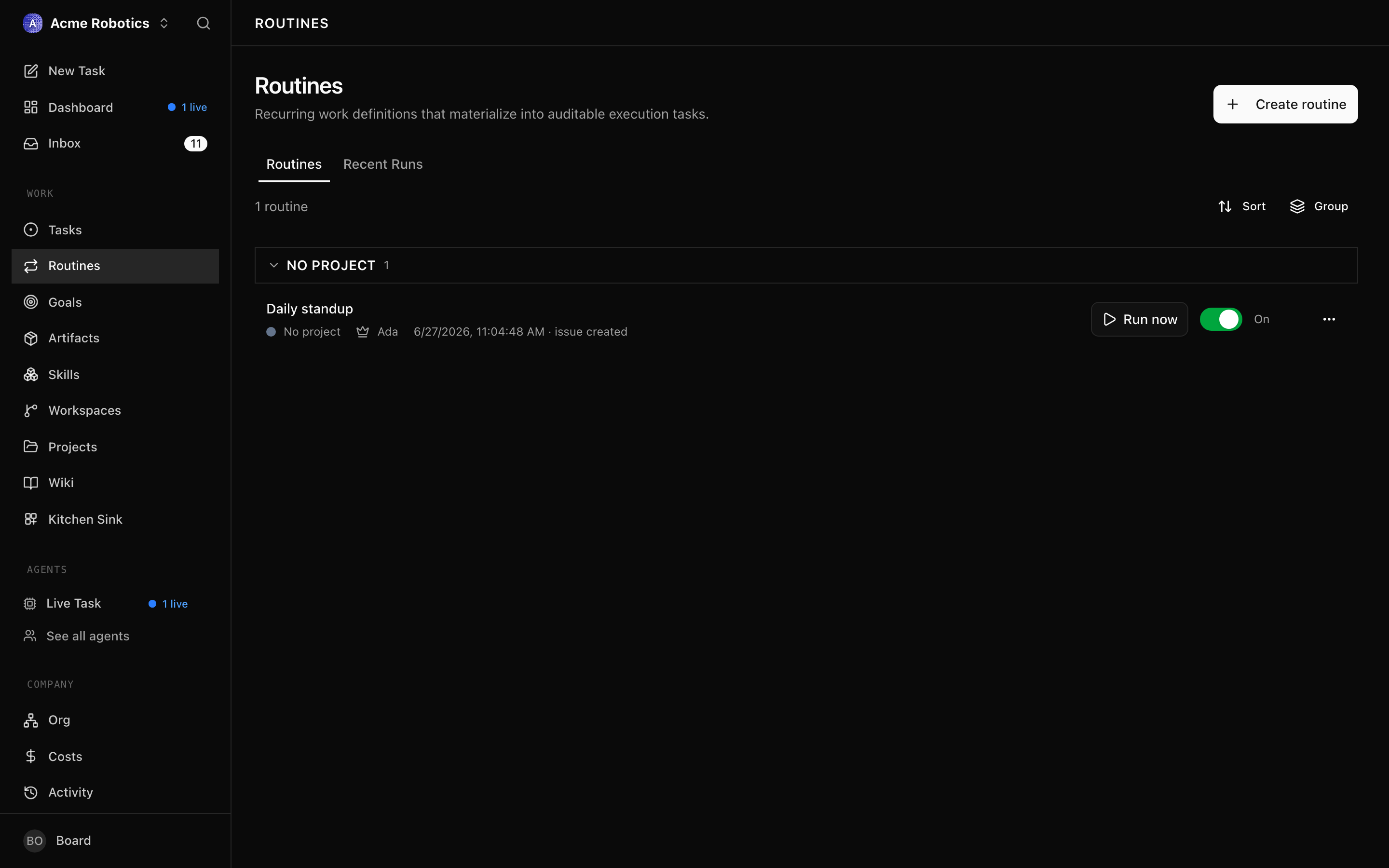 Routines list