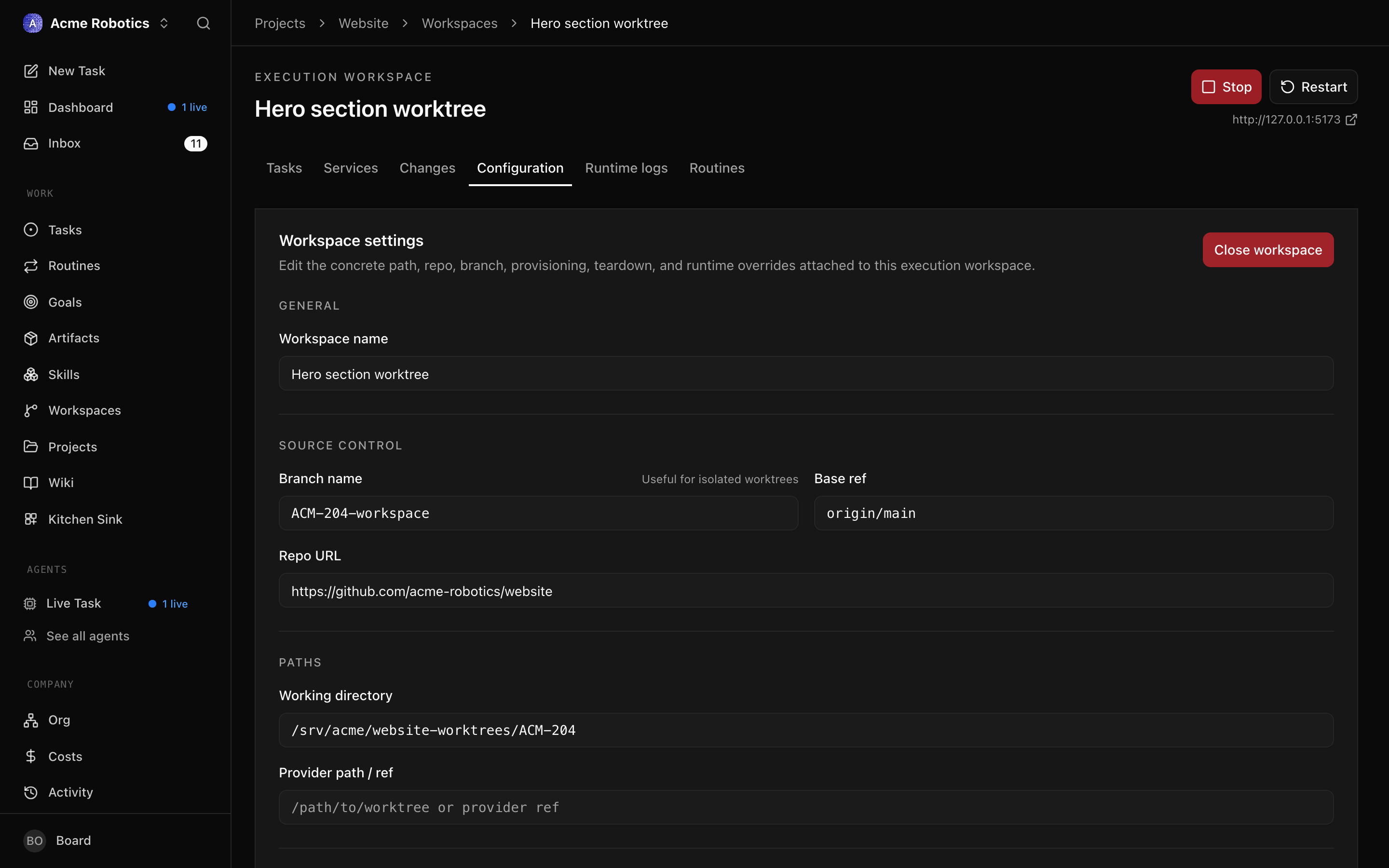 Configuration tab