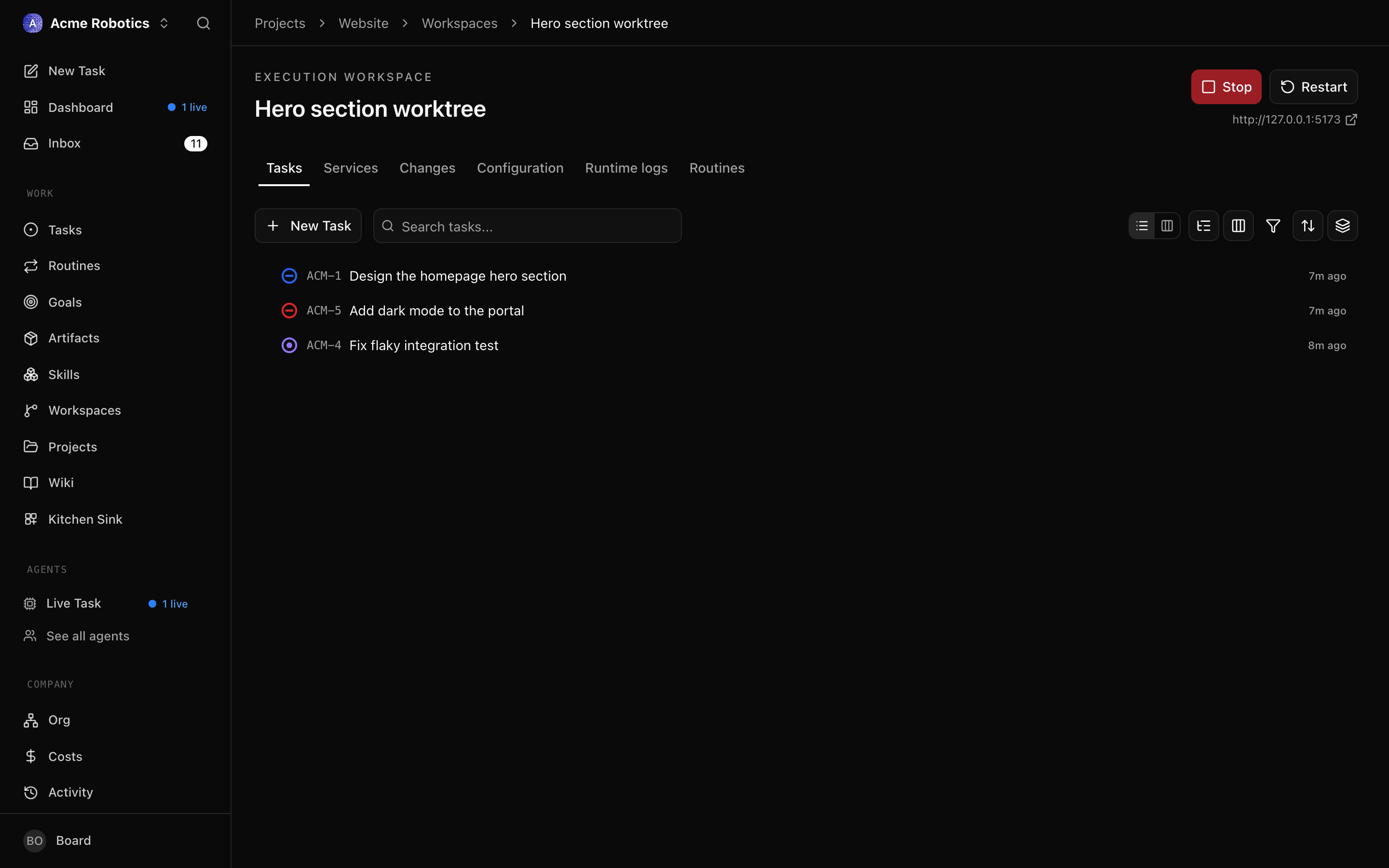 Tasks tab